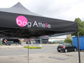 Opvallende banner (4 zijden) voor Bag'Attelle voor een vouwtent van 3x3 meter