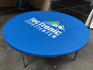 Gepersonaliseerde stretchhoes (topcover) voor ronde tafel