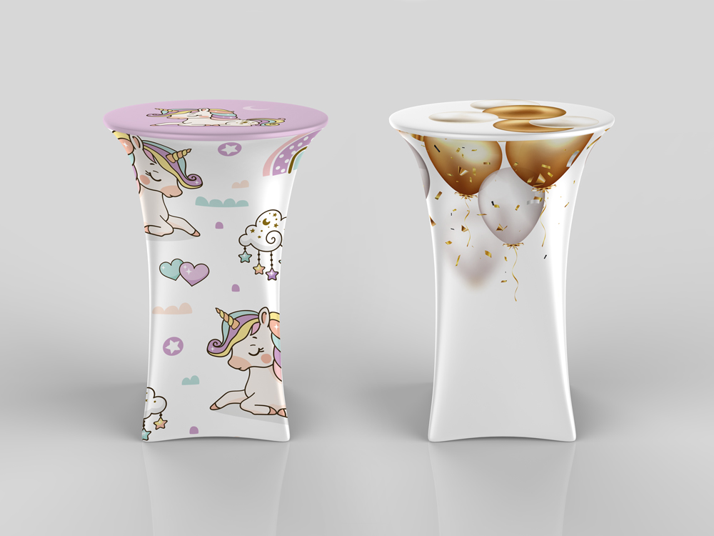 TecTronic stretchhoes feesttafel: unicorn en ballonnen print