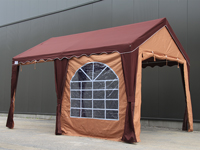 Polyester partytent 3x4 met bordeaux en beige zeilen