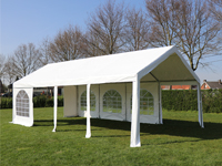 HQ pvc partytent met enkele zijwanden (hier een tent van 4x8 meter)