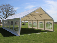 Prachtige en sterke PVC feesttent 6x12 m
met grondkader (optioneel)