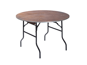 Stevige ronde klaptafel met houten blad en aluminium onderstel