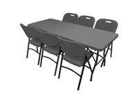 Robuuste tafel 180 cm met 6 professionele stoelen