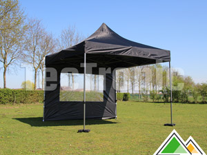 Vouwtent 3x3 m Solid 30 in het zwart. De zijwanden bevestigt u met velcro aan het dakzeil.