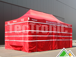 Bedrukte vouwtent van 3x6 m met fluostrips voor Brandweer Aarsele
